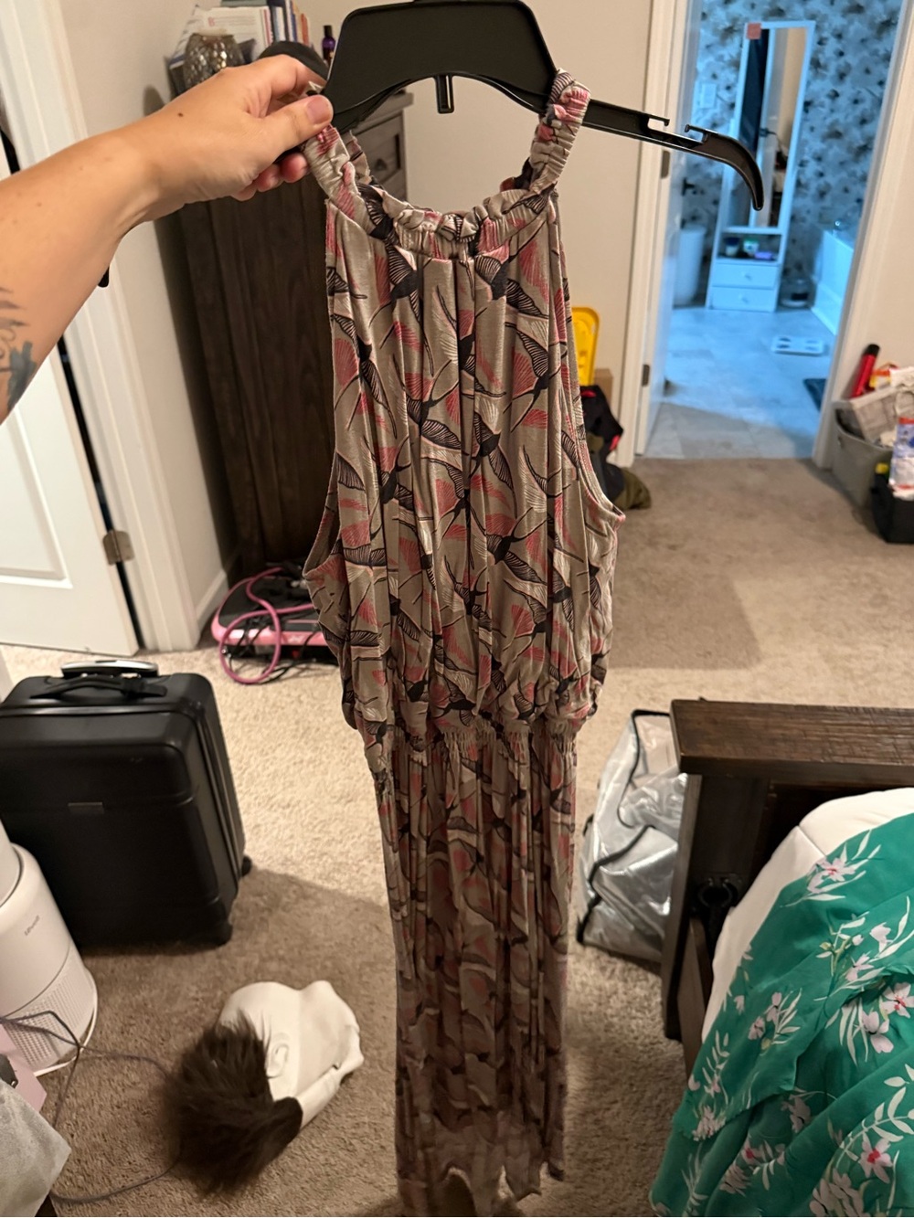 Apt. 9 Sleeveless Halter Jumpsuit in Taupe with Pink Accents